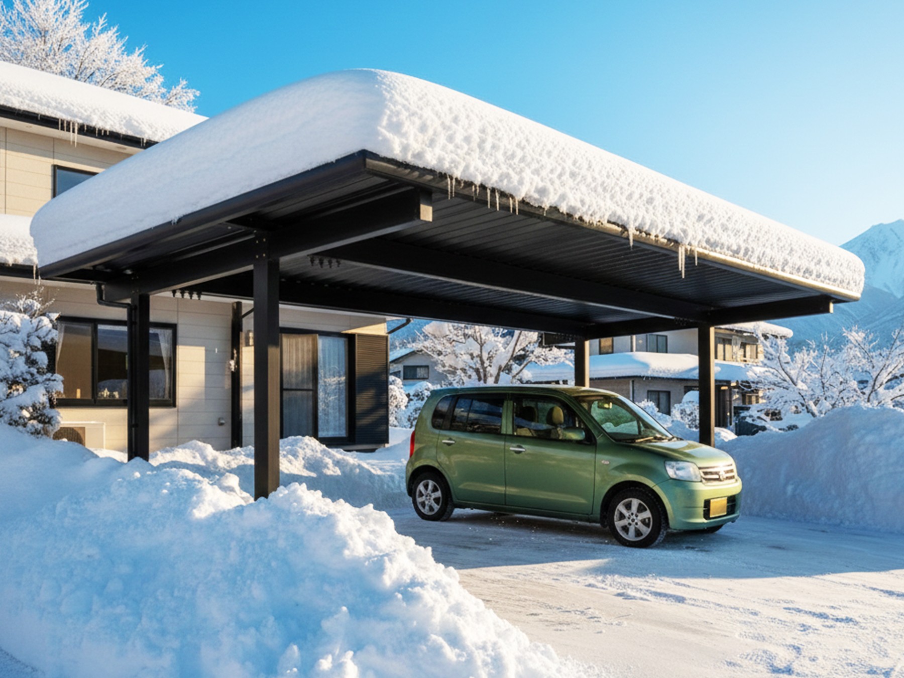 カーポートに積もる雪