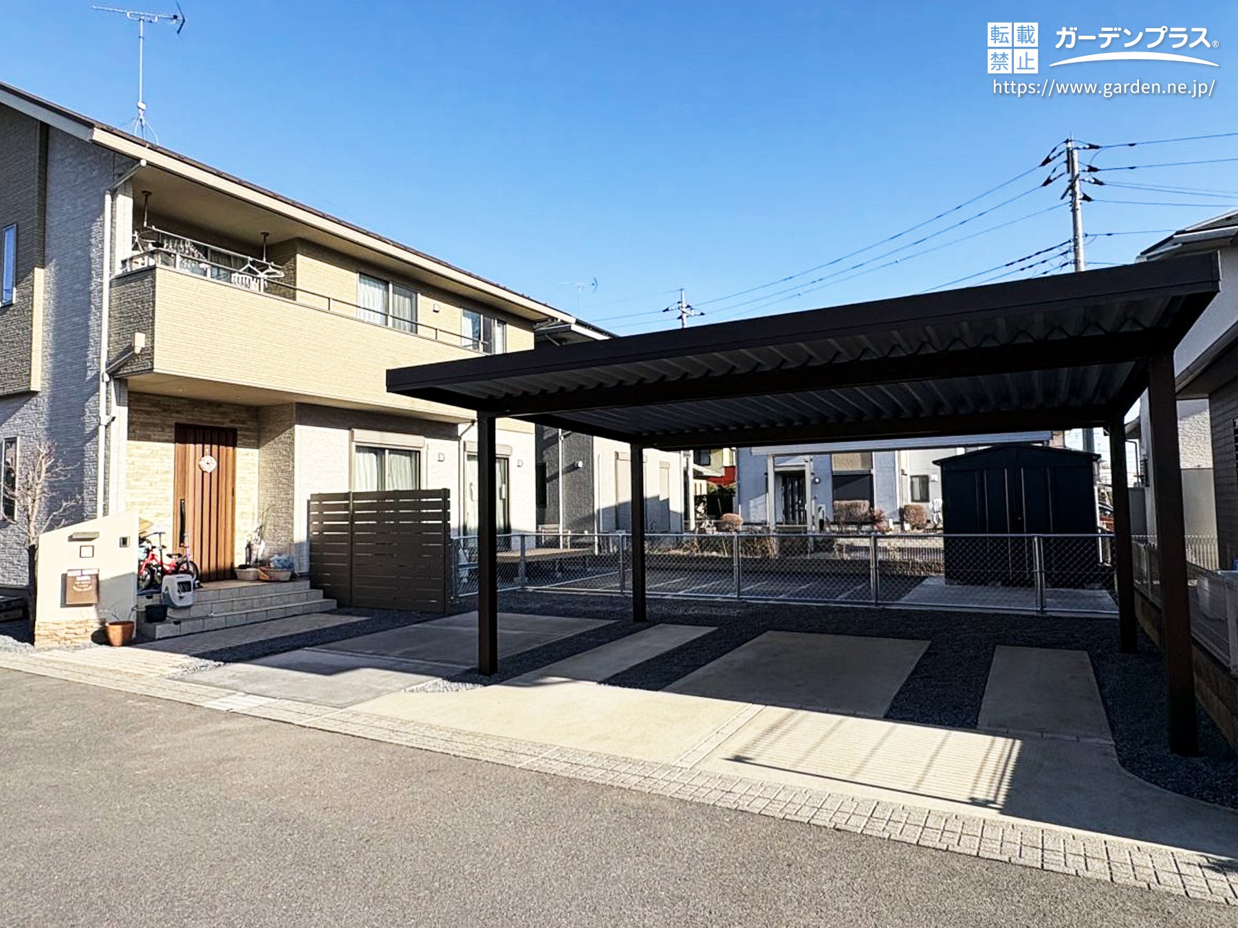 那須おろしに備える頑丈なスチール折板屋根のカーポート