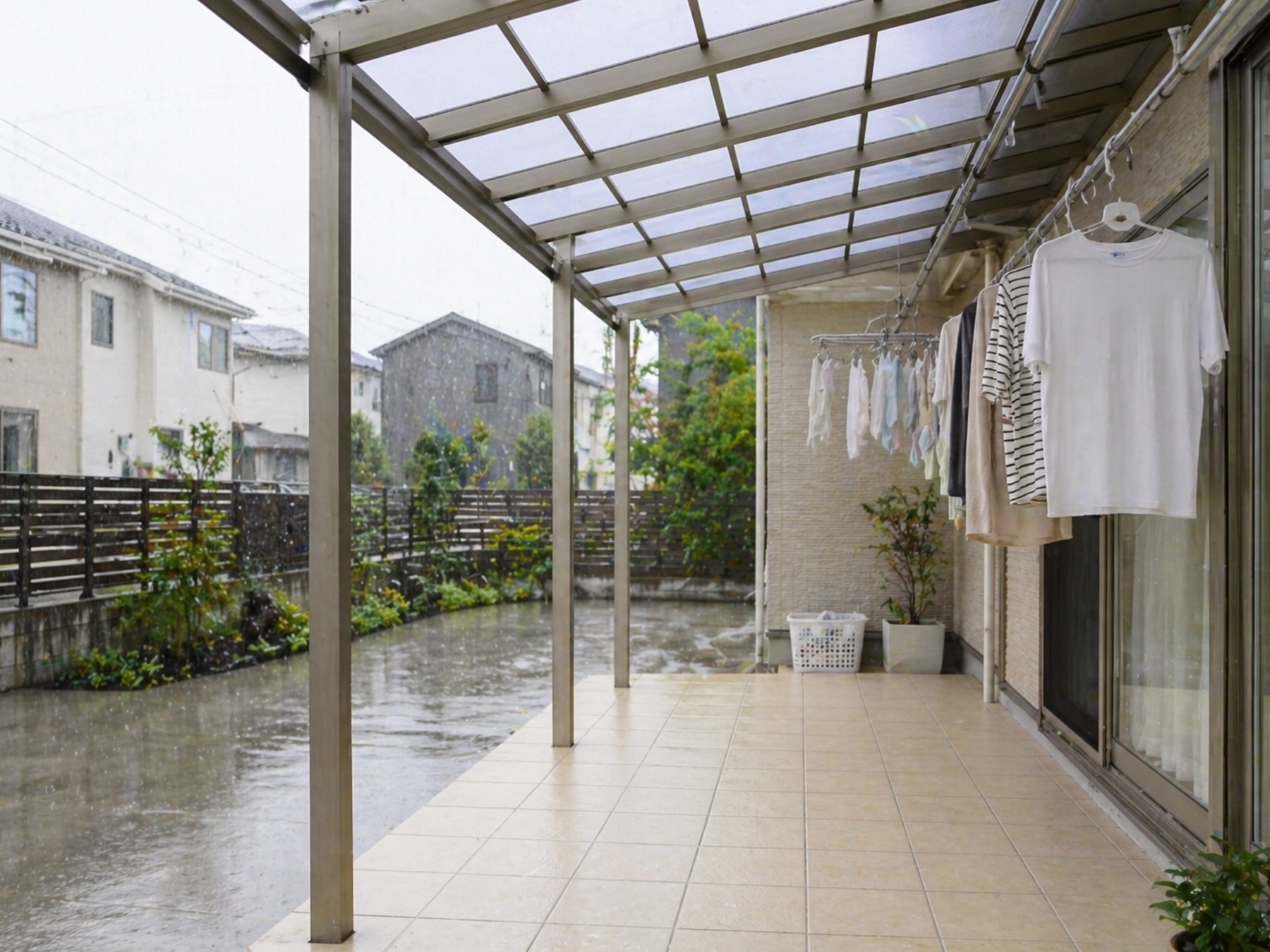 雨から洗濯物を守るテラス屋根