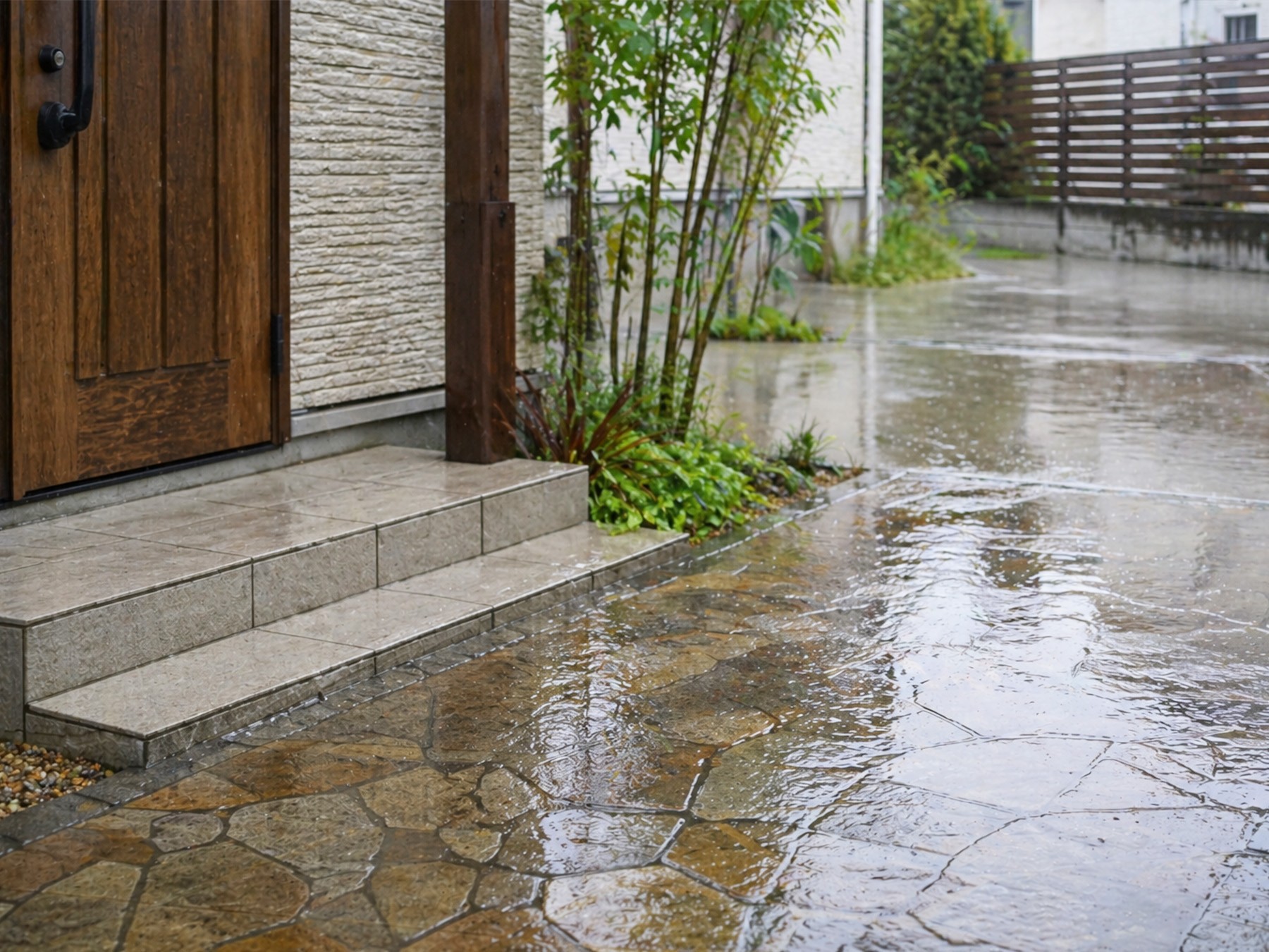雨の日の玄関先