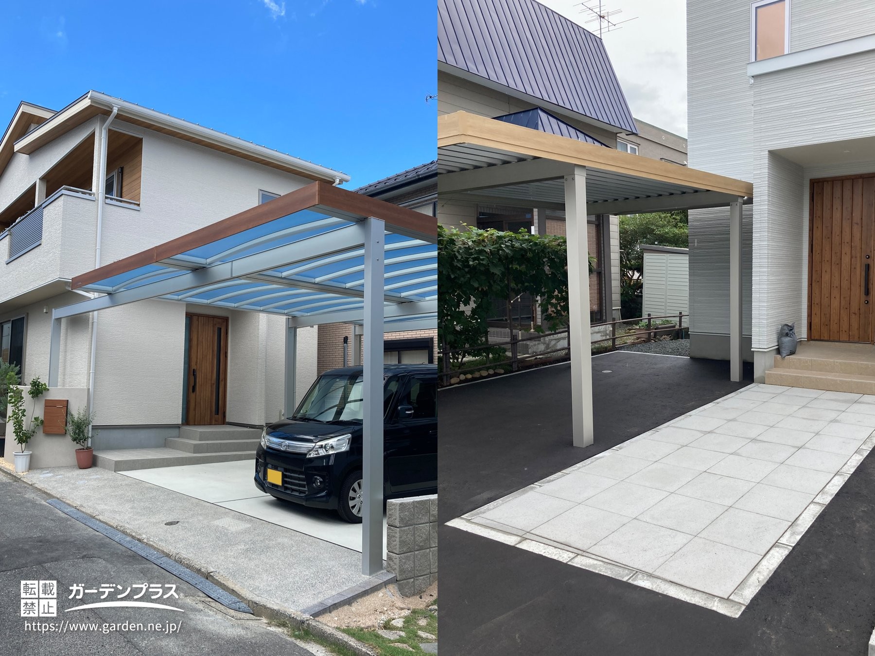 建物の木調部分とカラーをリンクさせたカーポート