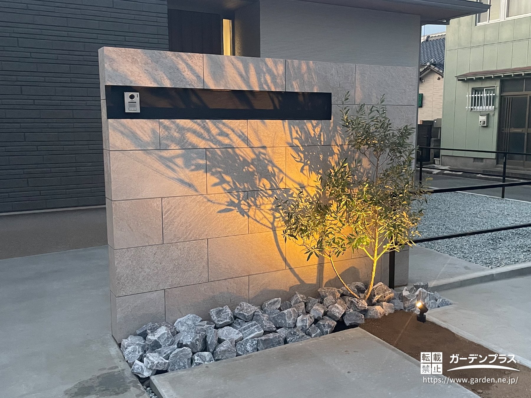 柔らかに浮かび上がる植栽の影