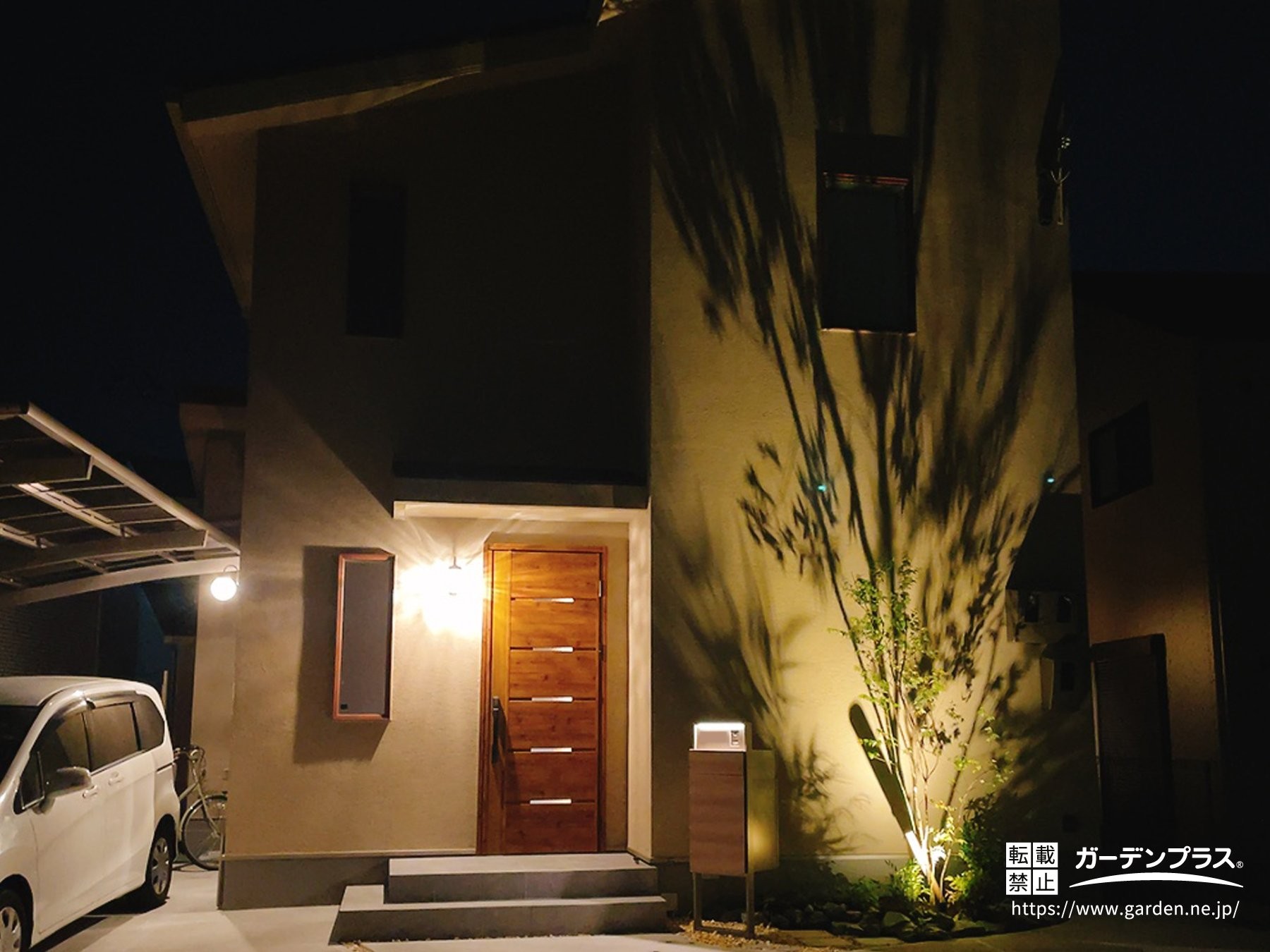 シンボルツリーの影が幻想的なライティング