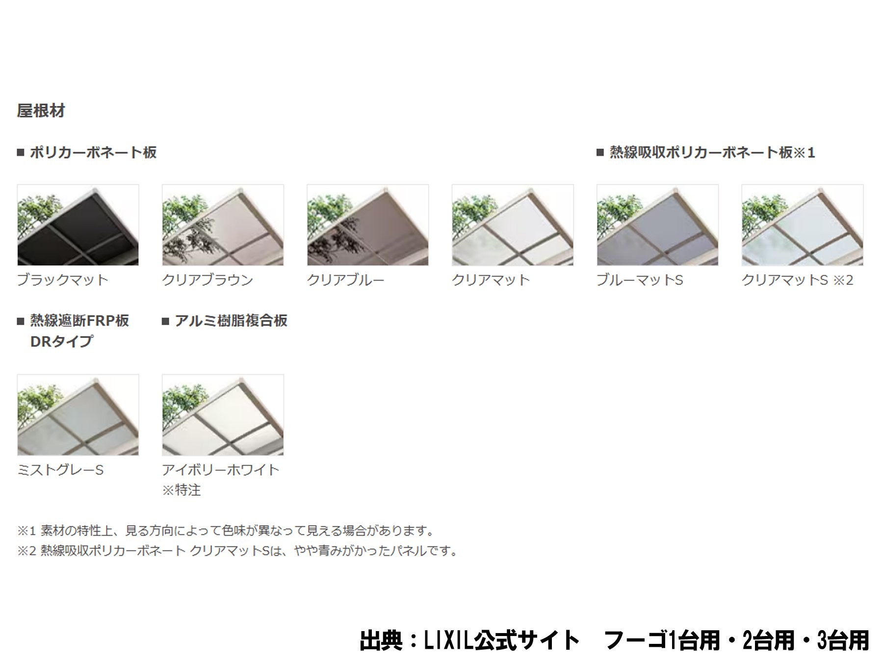 LIXILフーゴの屋根材の種類一覧