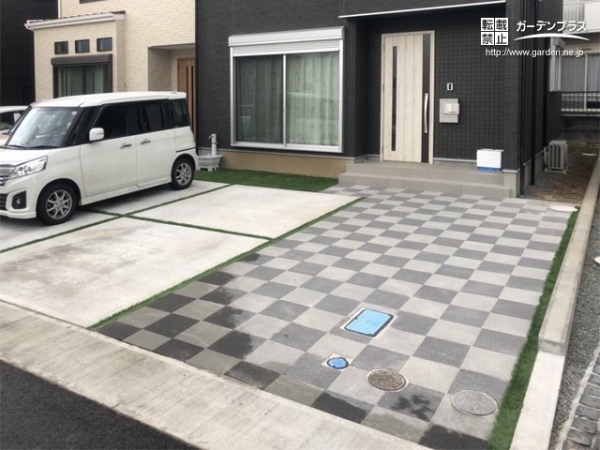 インターロッキングを使ったおしゃれで個性的な駐車スペース