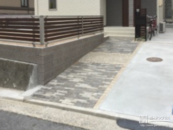 舗装材と洗い出しを組み合わせたアプロ―チ