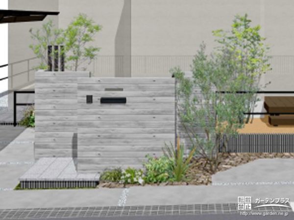 和風のお住まいを引き立てるシンプルモダンな新築外構 外構3d Cad事例集 外構工事のガーデンプラス