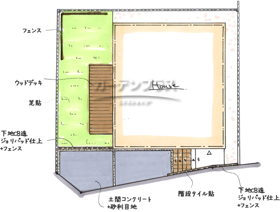 スケッチ「目隠しをしながらも開放感のあるお庭へ」02