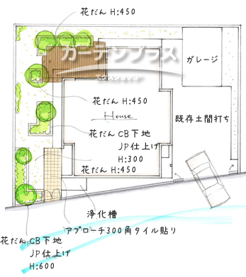 スケッチ「草花のあふれる憩いのお庭」02