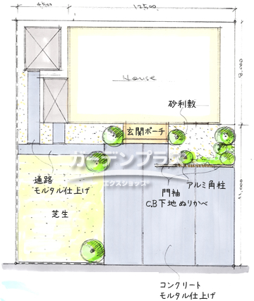 スケッチ「暮らしやすさを兼ね備えた南欧風ガーデン」02