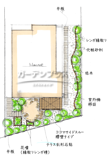 スケッチ「洗濯物干場からカフェ風スペースへ」02