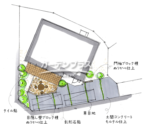 スケッチ「植栽を生かしたセミオープンプラン」02