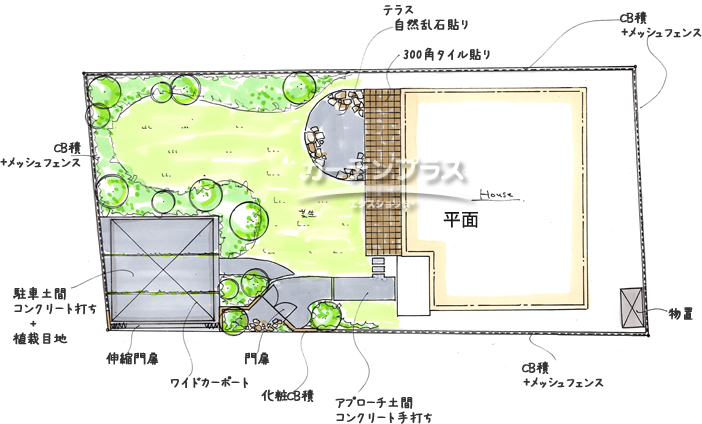 スケッチ「プライバシー重視のクローズ外構」02