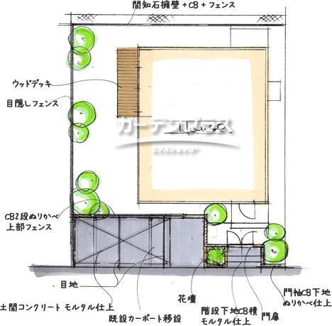 スケッチ「緑に囲まれて過ごす家」02