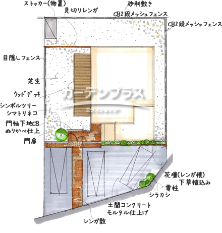 スケッチ「直線美を追求したシンプルクローズ外構」02