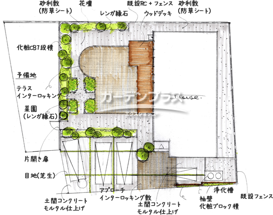 スケッチ「全てをデザインしないことが味になる広々ガーデン」02