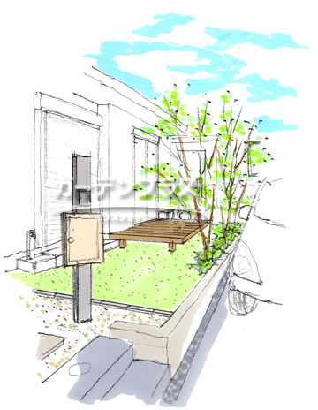 スケッチ「ローメンテナンスで快適なお庭」01