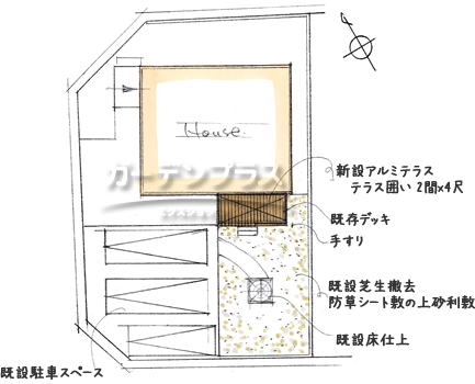 スケッチ「大切なウッドデッキを活用する庭へ」02