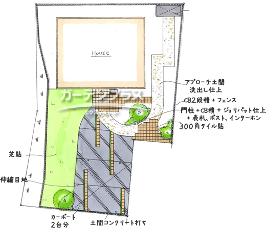 スケッチ「変形地を生かした機能美外構」02