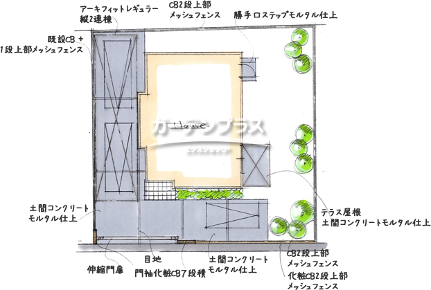 スケッチ「お子様も安全、シンプルクローズエクステリア」02