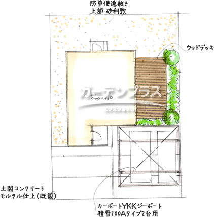 スケッチ「モノトーンの建物に似合うシンプル外構」02