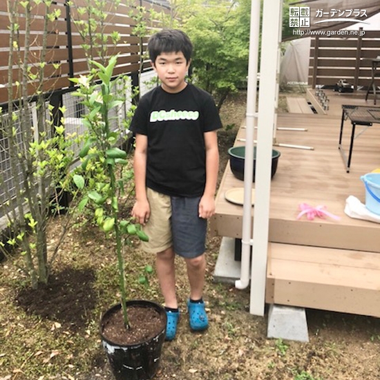 植樹後のレモンとの記念写真