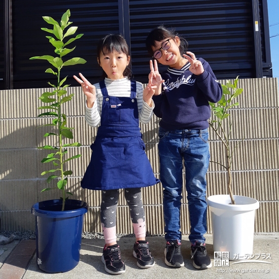 植樹したレモンと記念撮影