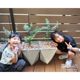 ミモザと記念撮影