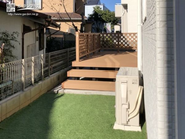 デッキのラティスフェンスがかわいらしい主庭のリフォーム工事 No 121 花壇 菜園 芝生の施工例 外構工事のガーデンプラス