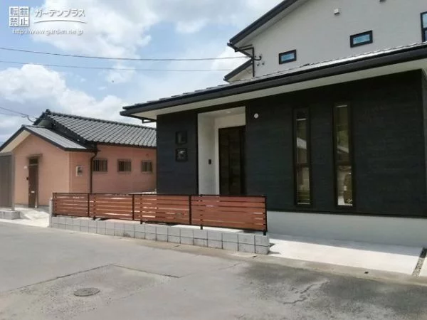 和モダンな建物の重厚さを引き立てる新築外構一式工事