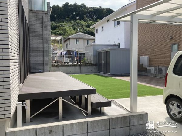 水はけを改善し人工芝を敷設したお庭リフォーム工事 No テラスまわりの施工例 外構工事のガーデンプラス