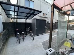 自転車や物置を置けるお庭に[施工後]