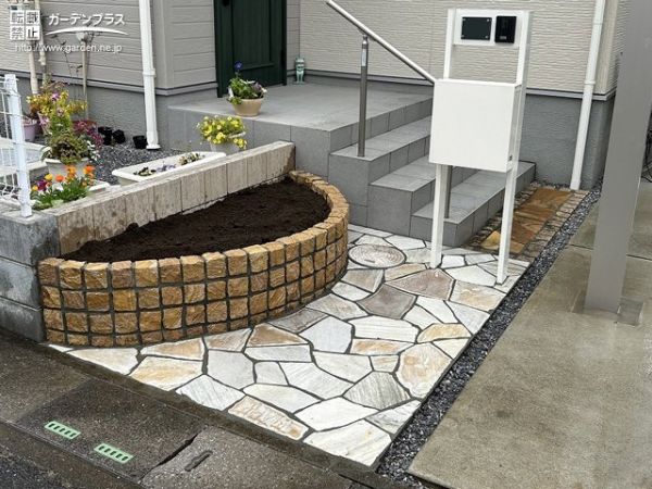 美濃石 石畳 駐車場 石 砂利 庭 アプローチ