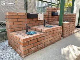 大中小のデザインが可愛らしい手洗い場のリフォーム工事