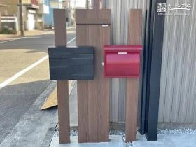 枕木風のナチュラルな機能門柱[施工後]