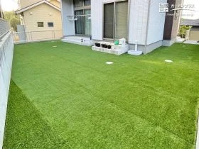 リビングからの景色も豊かでお子様の遊びスペースとなるお庭工事