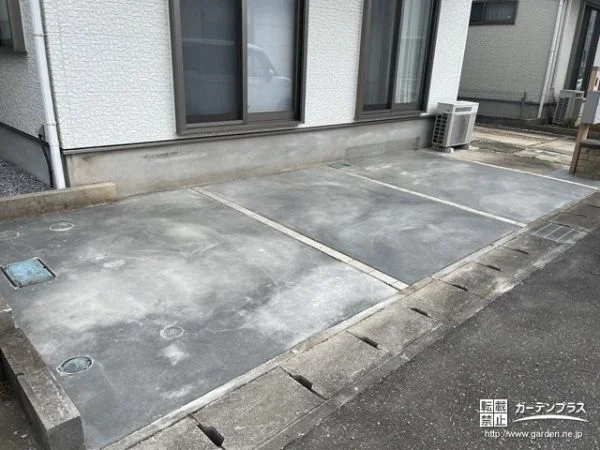 土間コンクリートでお手入れの負担も少ない駐車スペース工事
