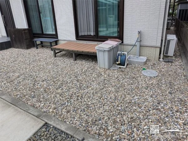 お庭と建物周り全体への雑草・ぬかるみ対策を万全にした工事