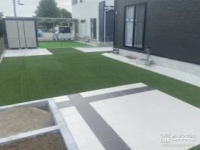 タイルテラスがアクセントになった緑の美しいお庭リフォーム工事