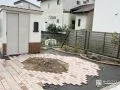 物置や植栽スペースに温かみのあるレンガを取り入れたお庭工事