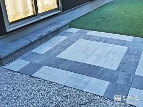 BBQを楽しめるスタイリッシュなデザインのタイルテラス工事
