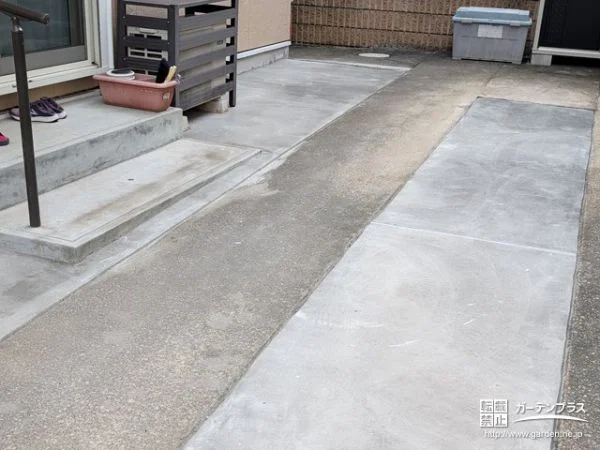 主庭と建物周りにコンクリートを打ち雑草対策を万全にした工事