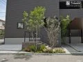 植栽が玄関前の目隠しも兼ねています