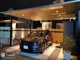 ダウンライトで魅せる！カーポート＆サイクルポートの統一感ある外構工事