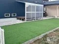 前面パネル付きテラス屋根でプライベート性を高めたデッキ工事