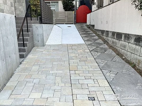 未舗装だった私道に石貼りを施し綺麗に仕上げたリフォーム工事
