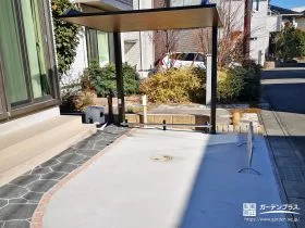 駐輪スペースを増設し石貼りが映えるリフォーム工事