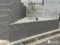 夜間にライトアップされる玄関前の植栽スペース