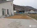 敷地全体を整地し天然芝下地で芝敷きの下準備を整えた工事