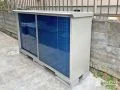 落ち着いたブルーカラーが魅力のコンパクトな物置を設置した工事
